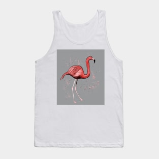 Flamingo with tropical leaves and an ultimate gray background Tank Top